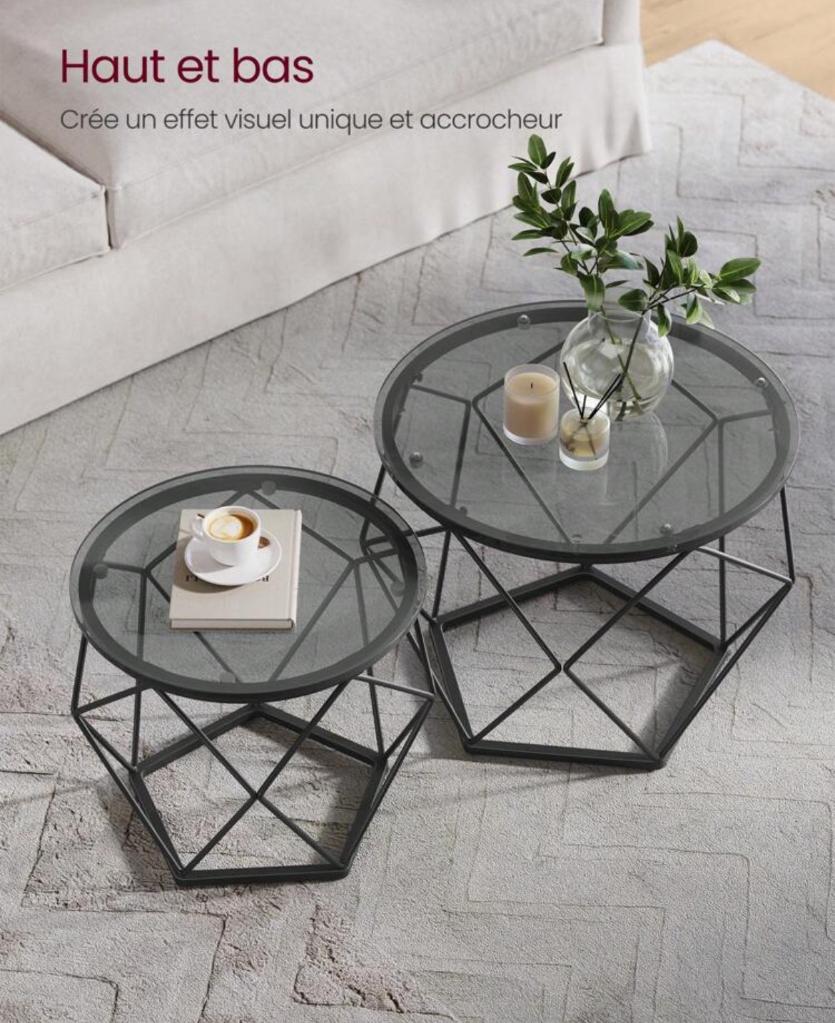 LOT 2 TABLES BASSES HEXA (NOIR ou BLANC)