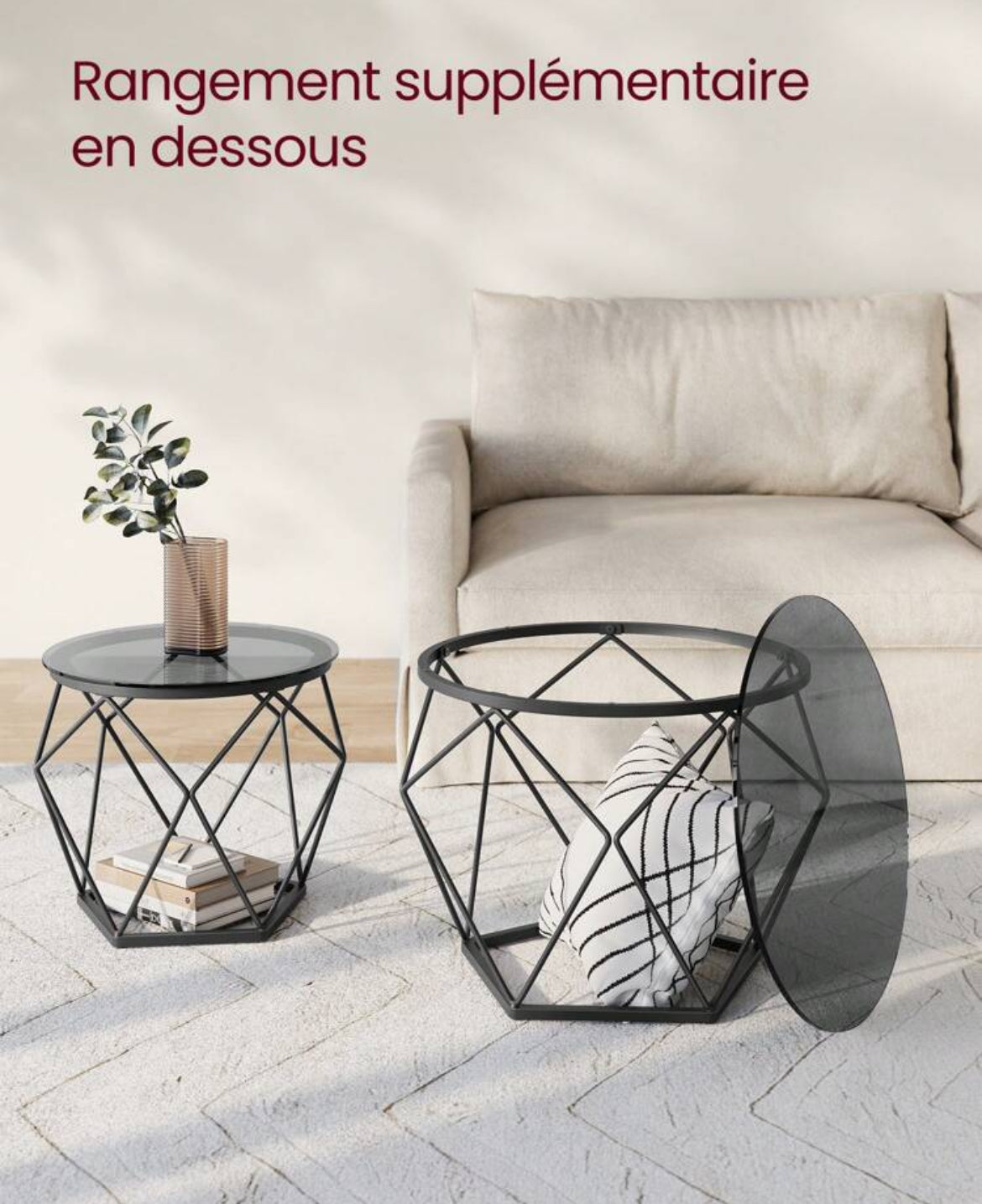 LOT 2 TABLES BASSES HEXA (NOIR ou BLANC)