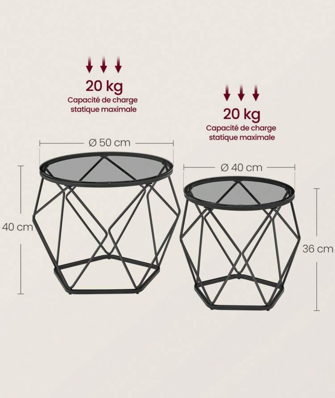 LOT 2 TABLES BASSES HEXA (NOIR ou BLANC)